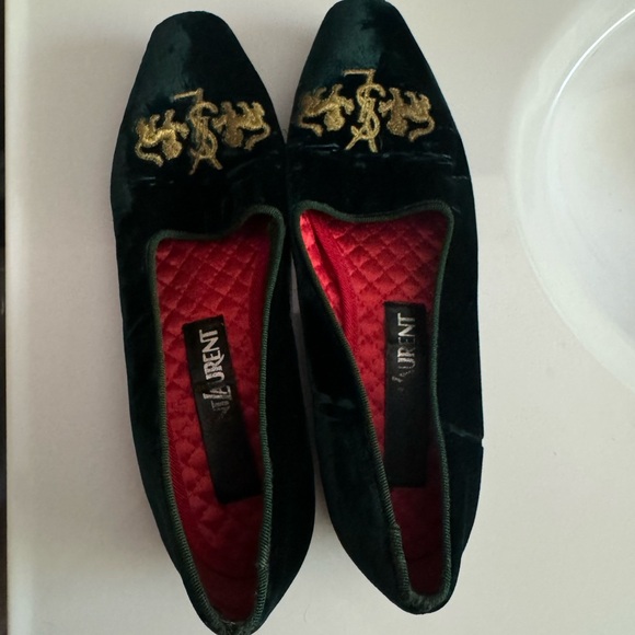 Vintage Yves Saint Laurent green velvet flats - Picture 1 of 11